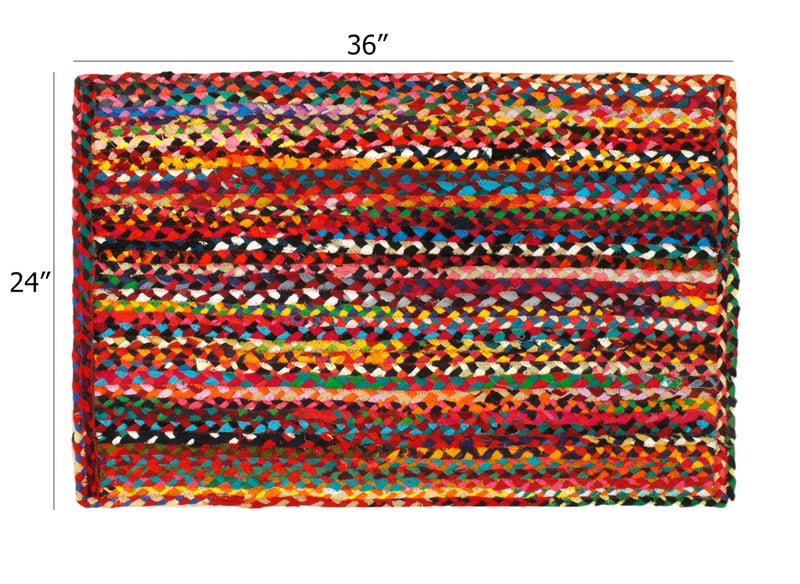 COTTON CRAFT Cotton Chindi Braid Rag Rug - Boho Farmhouse Rustic Area Accent Throw Rug - Handwoven Reversible Natural Recycled Cotton - Living Room Den Study Home DÃ©cor Gift - 2' x 3' - Multi Color - Image 4